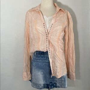 Scully Peach Button-Up Lace Trim Shirt M